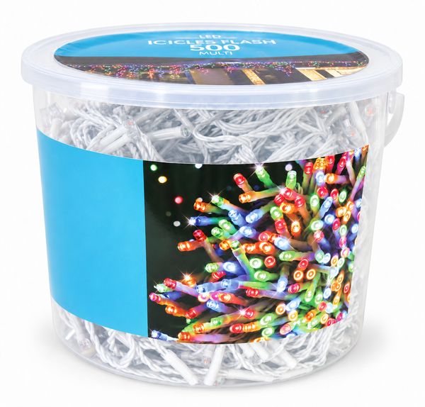 Multicolour Flashing LED Icicle Lights – 500 Lights