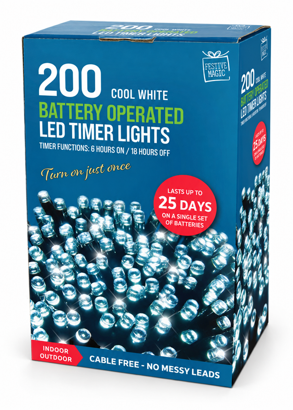 Battery-Operated LED Timer Lights 200