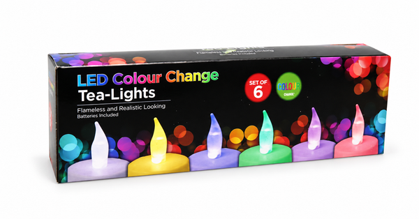 Colour-Changing LED Tealights – 6 Pack