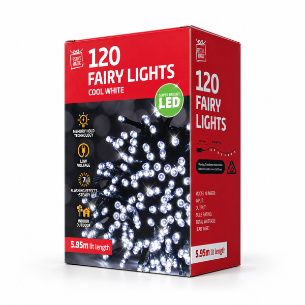Cool White Flashing LED Fairy Lights – 120 Lights