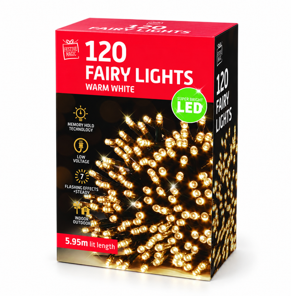 Warm White Flashing LED Fairy Lights – 120 Lights