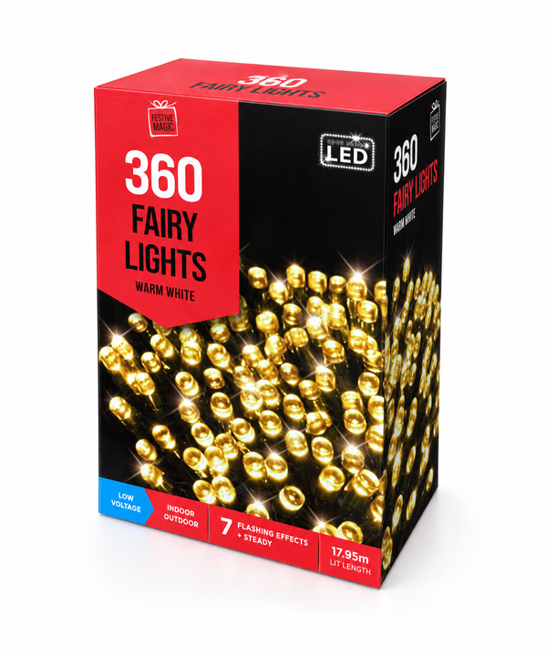 Warm White Flashing LED Fairy Lights – 360 Lights