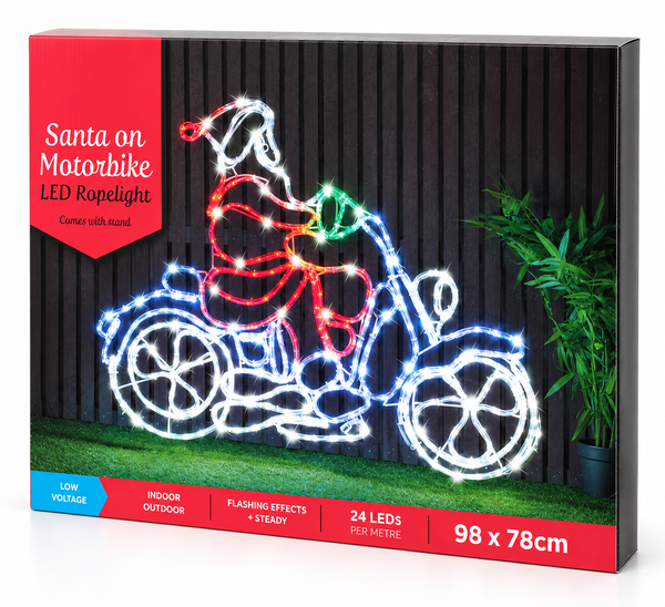 LED Rope Light Santa on Motorbike