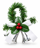 Hanging Christmas Bell Pair with Holly