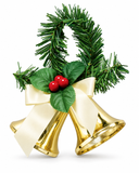 Hanging Christmas Bell Pair with Holly
