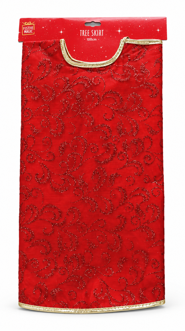 Red Glitter Organza Christmas Tree Skirt 100 cm
