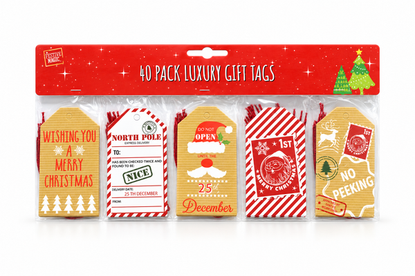 Retro Christmas Gift Tags with Twine – 40 Pack