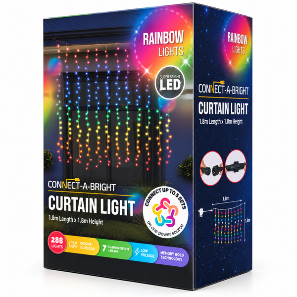 Connectable Rainbow LED Curtain Lights – 288 Lights