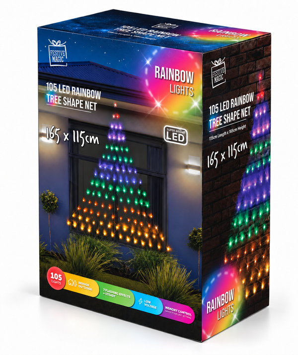 Rainbow LED Tree-Shaped Net Light 165 × 115 cm