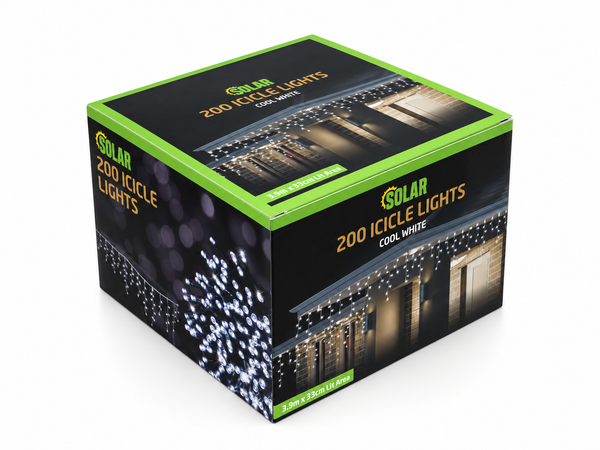 Solar LED Icicle Lights 200 – Cool White