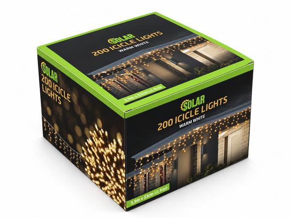 Solar LED Icicle Lights 200 – Warm White