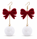 Flocked Red Bow Christmas Earrings