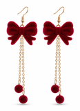 Flocked Red Bow Christmas Earrings