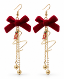 Flocked Red Bow Christmas Earrings