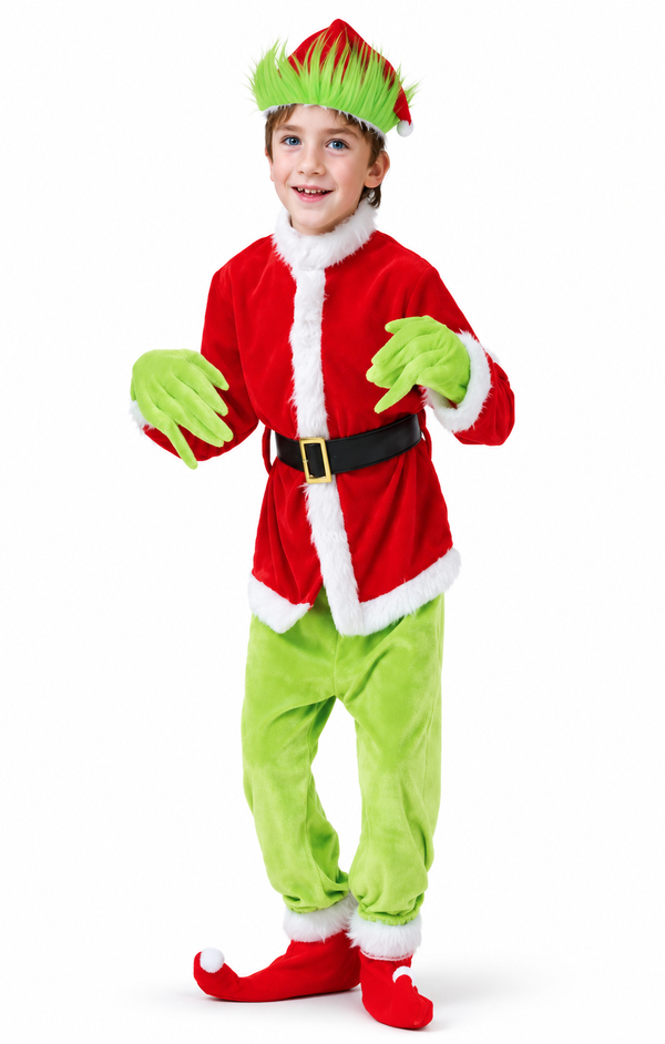 Kids Mean Green Christmas Costume – 8 Piece Set
