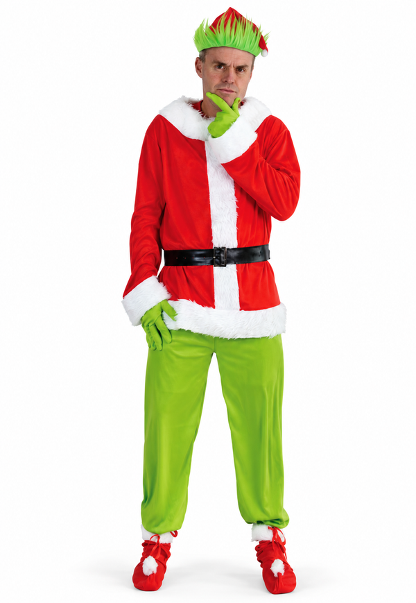 Adult Mean Green Christmas Costume – 8 Piece Set