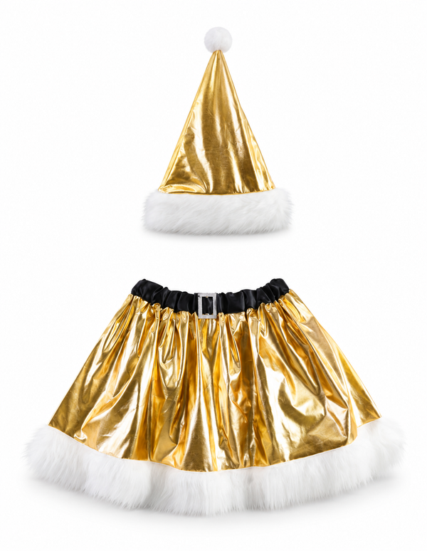 Ladies Metallic Christmas Skirt and Hat Set