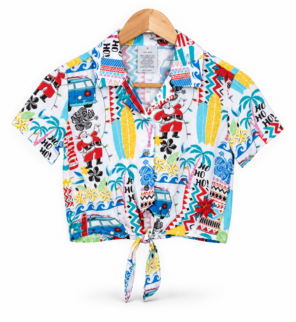 Girls' Christmas Hawaiian Tie-Front Shirt