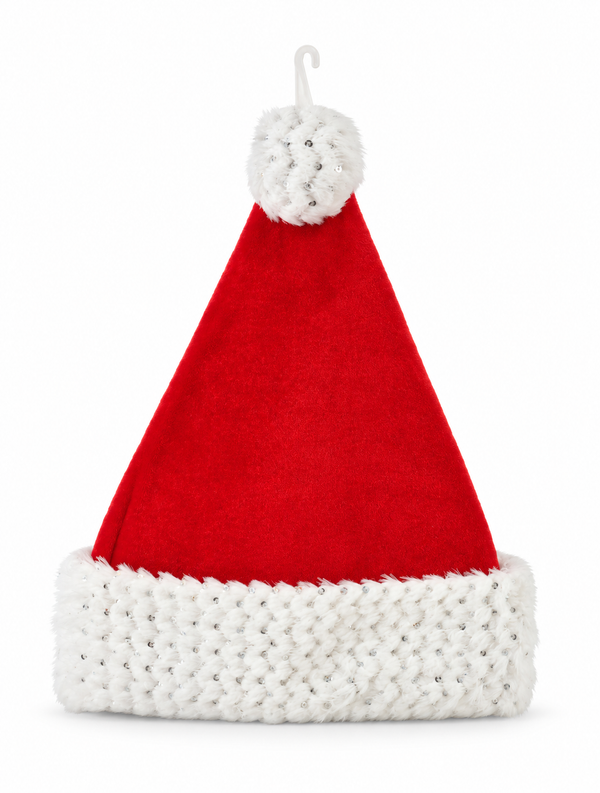Adult Santa Hat with Silver Sequin Trim