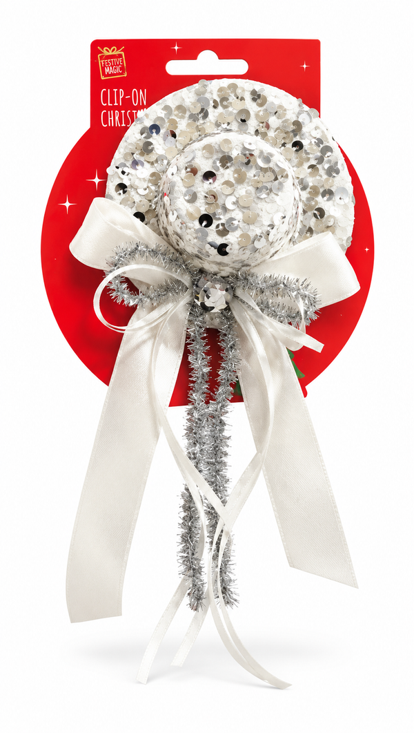 Clip-On Sequin Christmas Top Hat