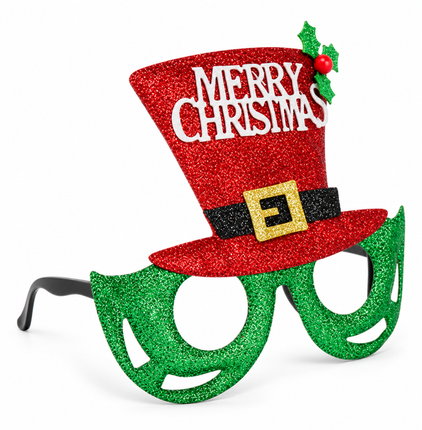 Glitter Christmas Top Hat Novelty Glasses