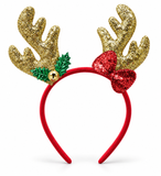 Glitter Antler Headband with Holly and Bow