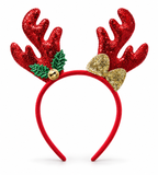 Glitter Antler Headband with Holly and Bow