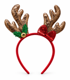 Glitter Antler Headband with Holly and Bow
