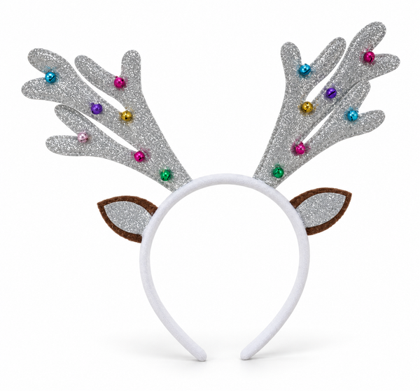 Glitter Antler Headband with Colourful Bells