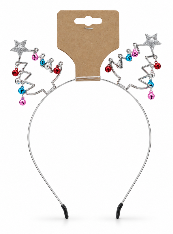 Metal Christmas Tree Headband with Bells