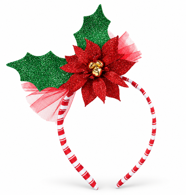 Poinsettia and Holly Christmas Headband