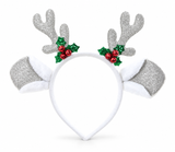 Reindeer Headband with Big Ears and Holly Bells