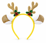 Reindeer Headband with Big Ears and Holly Bells