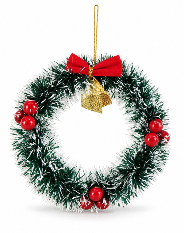 Mini Decorated Tinsel Christmas Wreath 16 cm