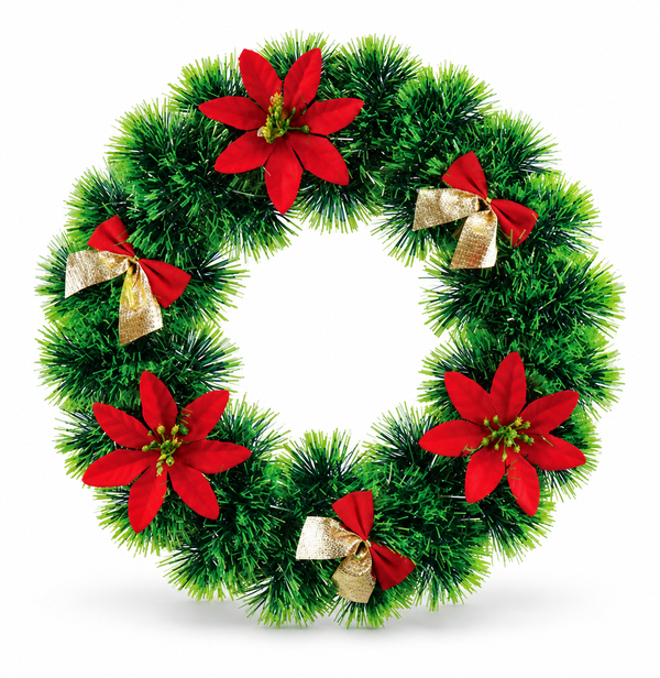 Poinsettia Tinsel Christmas Wreath 30 cm
