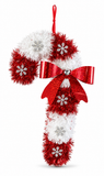 Tinsel Candy Cane Decoration with Bow