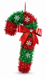 Tinsel Candy Cane Decoration with Bow