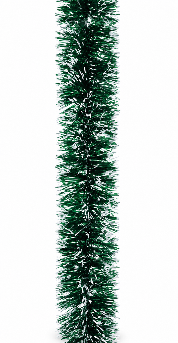 Snow-Tipped Dark Green Christmas Tinsel – 2m