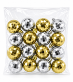 Gold and silver mini disco baubles, 3 cm, 16-pack
