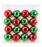 Red and green mini disco baubles, 3 cm, 16-pack
