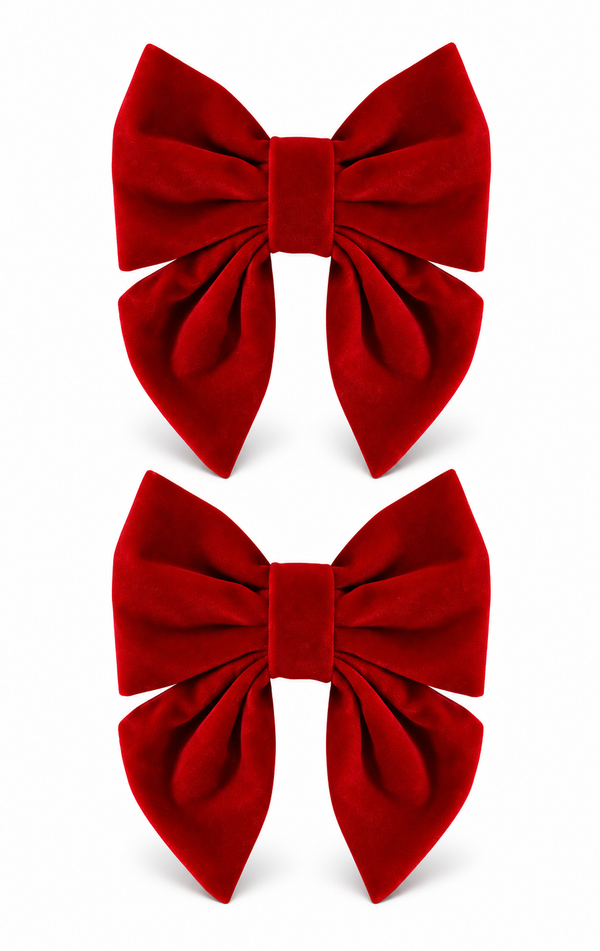 Dark Red Flocked Christmas Bows - 2 Pack