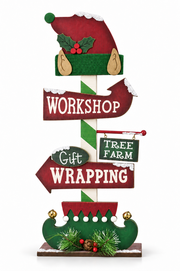 Vintage Santa & Elf Table Sign – 56 cm