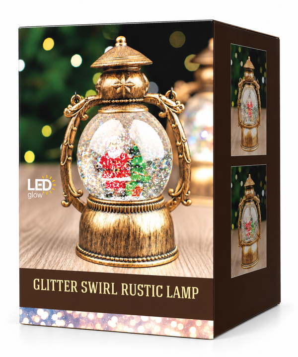 LED Glitter Swirl Rustic Christmas Lantern