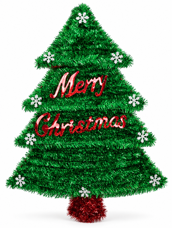 Merry Christmas Tinsel Tree Plaque – 56 × 42 cm