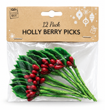 Decorative Holly Berry Picks – 12 Pack