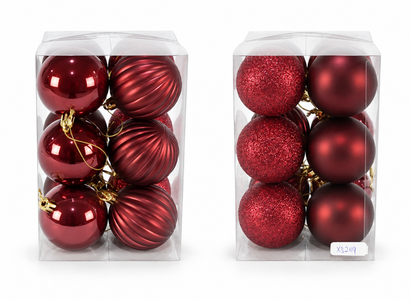 Baubles (Dia:60mm) 12pk - Red Wine