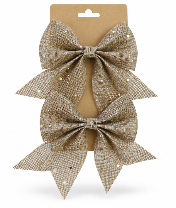 Burlap Glitter Christmas Bows 12 x 13cm - 2 Pack