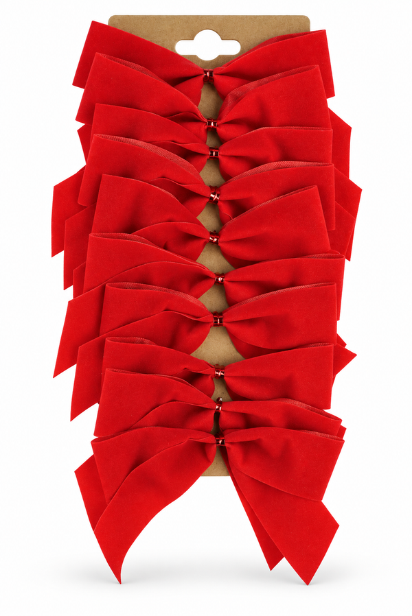 Mini Red Flocked Christmas Bows - 10 Pack