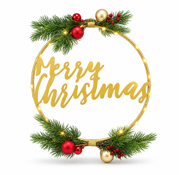 Light-Up Metal Merry Christmas Wreath