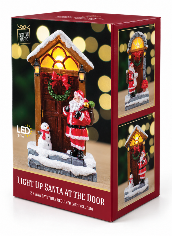 Light-Up Santa at the Door Decoration – 14 cm